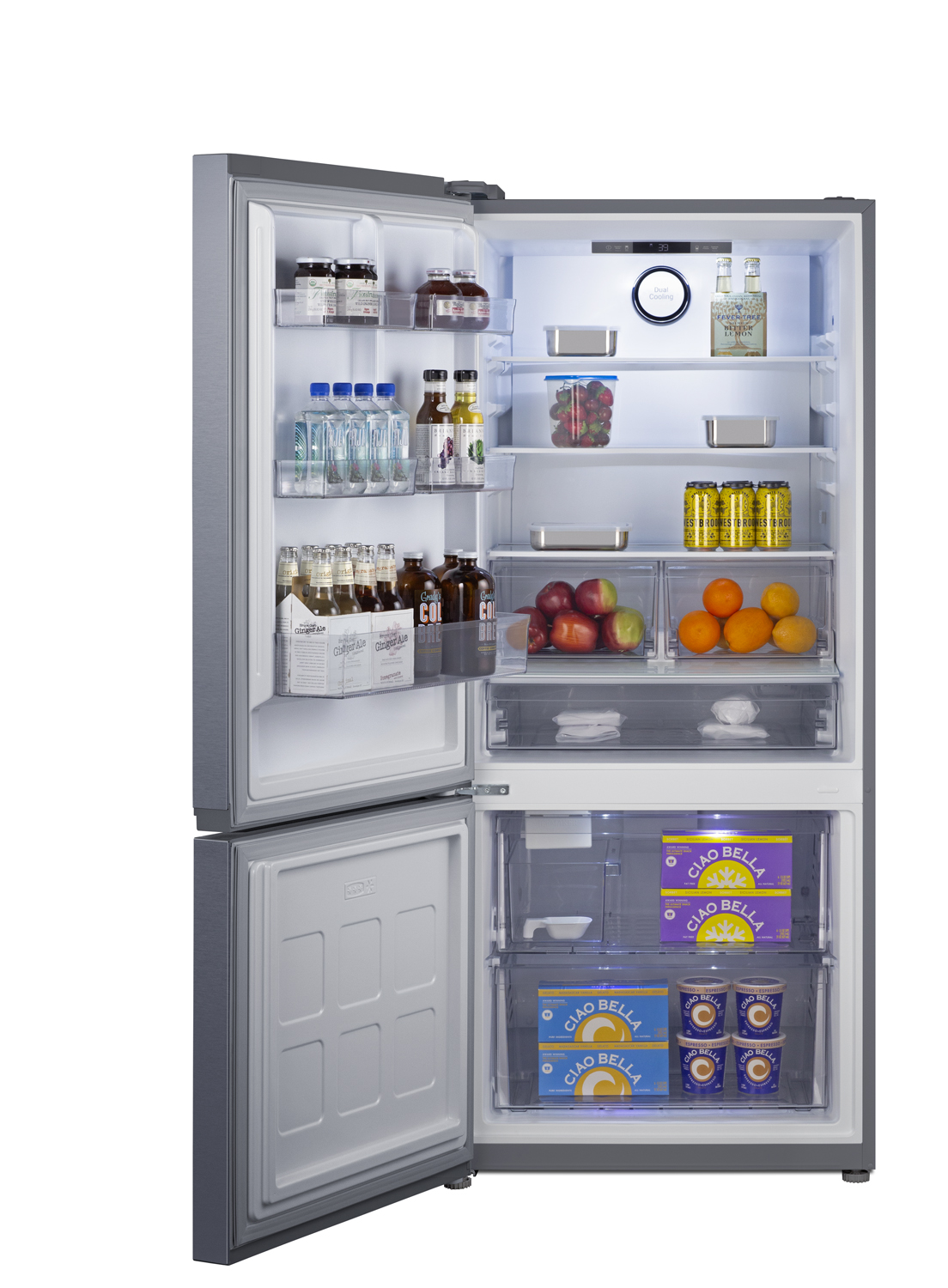 Frost-free ENERGY STAR certified bottom freezer refrigerator with icemaker in stainless steel and counter depth fit